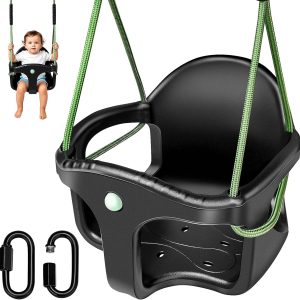 Dakzhou High Back Full Bucket Swing Seat for Toddlers | Heavy-Duty Outdoor Swing Set Accessory with Anti-Pinch Chains