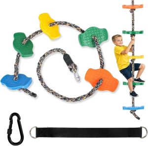 Dakzhou 5-Step Kids Climbing Rope Ladder - Heavy-Duty Outdoor Ninja Slackline & Tree Swing Accessory (165 lbs Capacity)