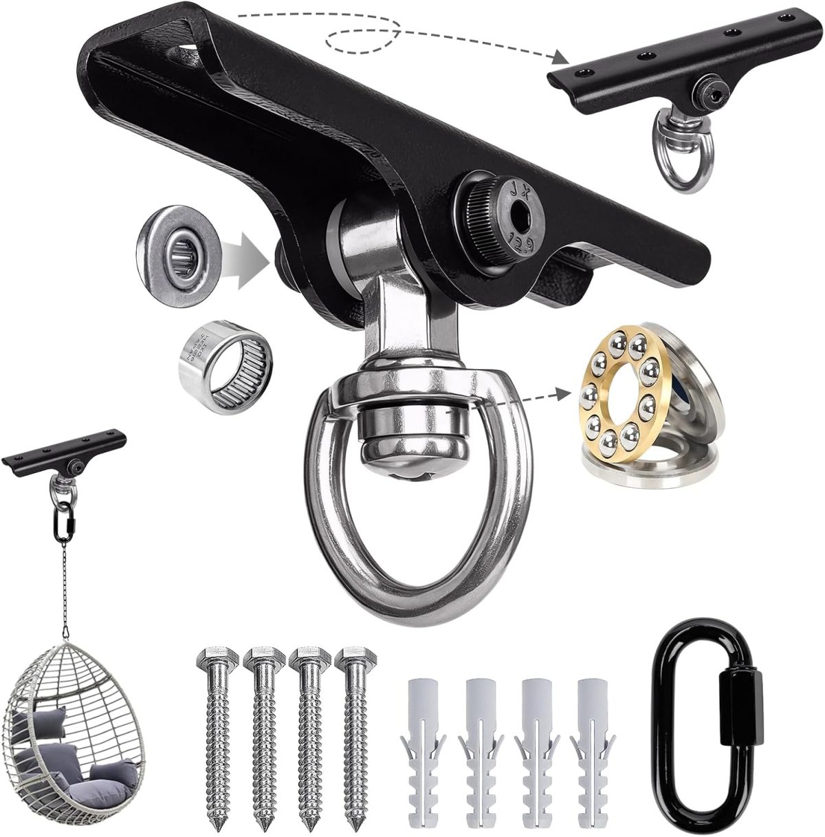 Dakzhou 4-Hole Ceiling Hook for Punch Bags - 360° & 180° Silent Swivel Mount with Bearing