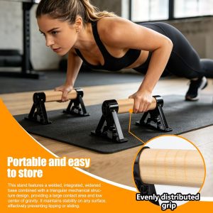 Dakzhou Wooden Parallettes Bars with Heavy-Duty Metal Base – 800 lbs (Set of 2) thumbnail