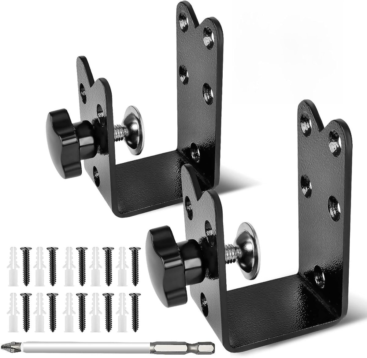 Heavy Duty Door Barricade Brackets (2-Pack) - Twist-to-Lock U-Shaped Steel Security Security Reinforcement for Home, Barn, and Garage